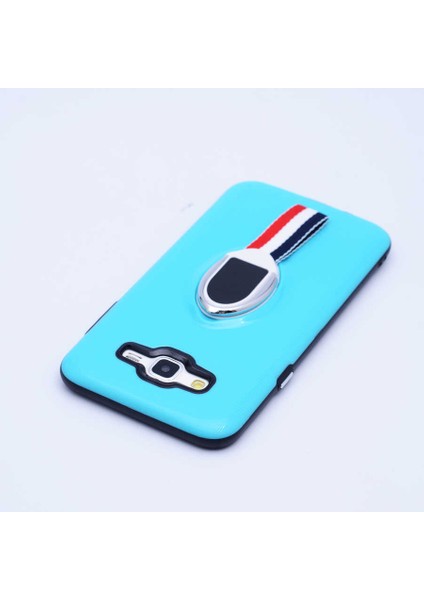 Galaxy J7 2015 Uyumlu Kılıf Kenarları Silikon Arkası Sert Yüzüklü Standlı Kumaş Halkalı Foxy Kapak