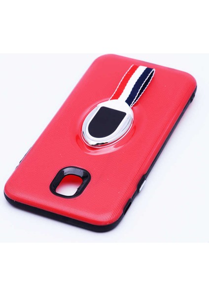 Galaxy J7 Pro Uyumlu Kılıf Kenarları Silikon Arkası Sert Yüzüklü Standlı Kumaş Halkalı Foxy Kapak