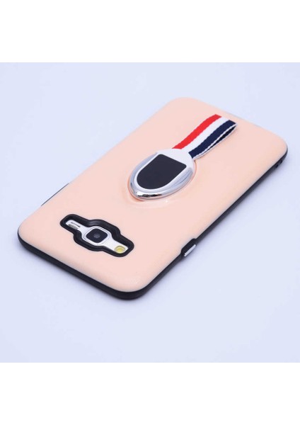 Galaxy J7 2015 Uyumlu Kılıf Kenarları Silikon Arkası Sert Yüzüklü Standlı Kumaş Halkalı Foxy Kapak