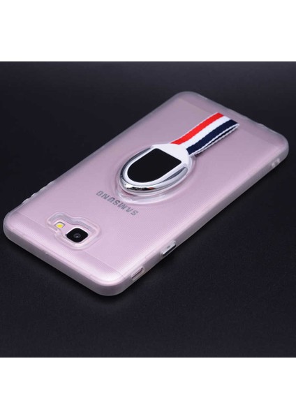 Galaxy J7 Prime Uyumlu Kılıf Kenarları Silikon Arkası Sert Yüzüklü Standlı Kumaş Halkalı Foxy Kapak
