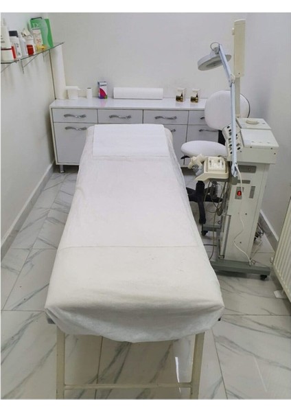 100 Adet Tek Kullanımlık Lastikli Akordeon 80X240 Masaj Güzellik Salonu Sedye Örtüsü 10-12 gr