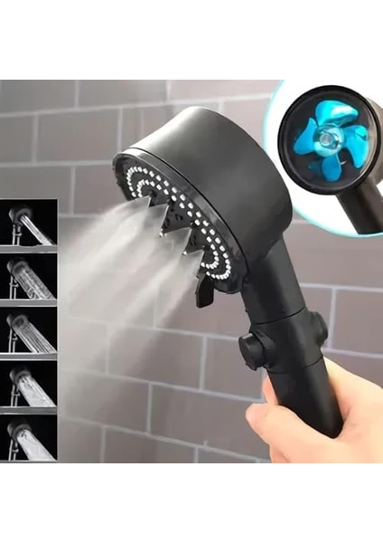 Duş Başlığı Turbo Fan 5 Fonksiyonlu Duş Başlığı El Duşu Handshower, Siyah 1.sınıf Kaliteli