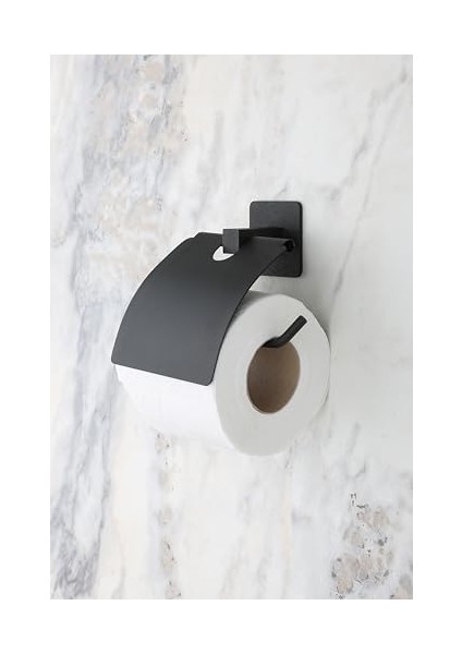 Banyo Kare Siyah Yapışkanlı Kapaklı Tuvalet Kağıtlığı Wc Kağıtlık Tuvalet Kağıdı Askısı