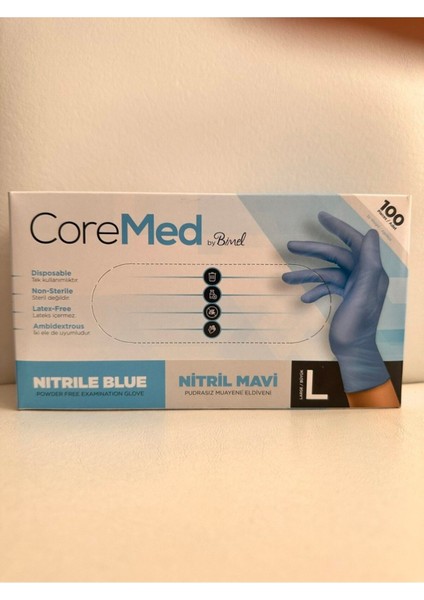 Mavi Nitril Eldiven L Beden Pudrasız 1 Kutu
