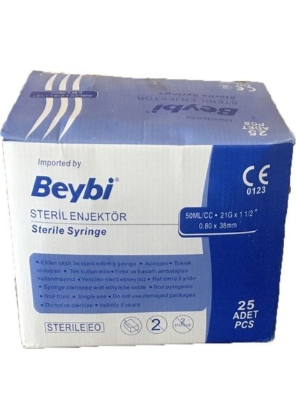 Steril Enjektör 21 g 50 cc 8,80*38 mm 25 Adet
