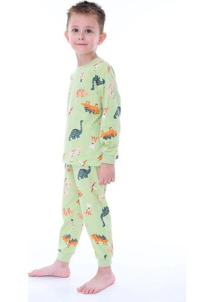 Pamuk Yeşil Dino Desenli Erkek Pijama Takımı Yeşil - 3-4 fiyatları