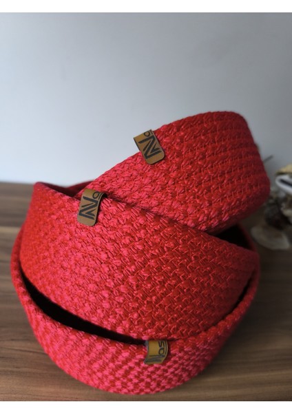 3 Lü Kırmızı Sepet, Havlu Sepeti, Mutfak ve Banyo Organizer, Çok Amaçlı Sepet Takımı 22 x 8 cm