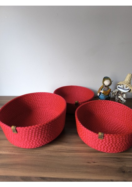 3 Lü Kırmızı Sepet, Havlu Sepeti, Mutfak ve Banyo Organizer, Çok Amaçlı Sepet Takımı 22 x 8 cm modelleri