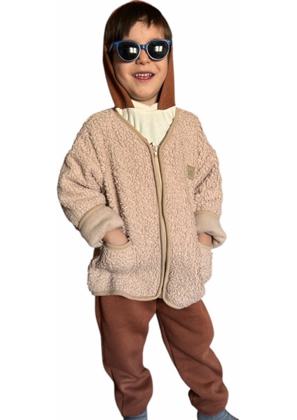 Unısex Çocuk 3lü Set Içi Polarlı Ceket Sweatshırt Pantalon Alt Üst Ceketli Takım