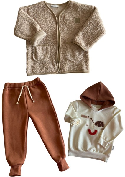 Unısex Çocuk 3lü Set Içi Polarlı Ceket Sweatshırt Pantalon Alt Üst Ceketli Takım fiyatları