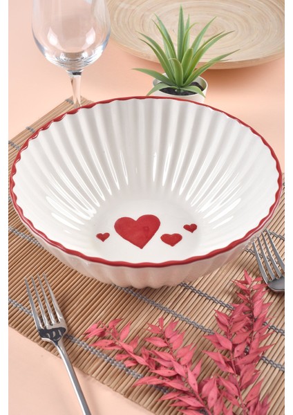 1 Adet Love Serisi Salata Kasesi 23X8CM Kalp Desen