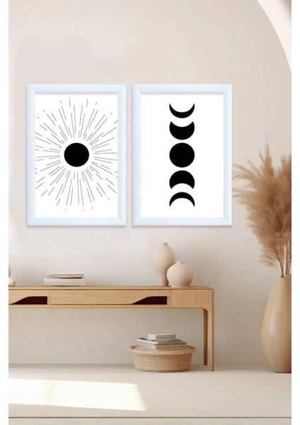 Sun & Moon Ikili - Duvar Dekoru Çerçeveli Camlı Tablo