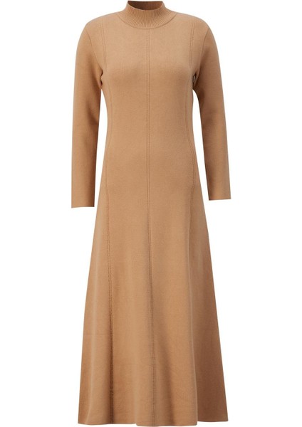 Uzun Kol Triko Elbise 24KD4217 Bisküvi