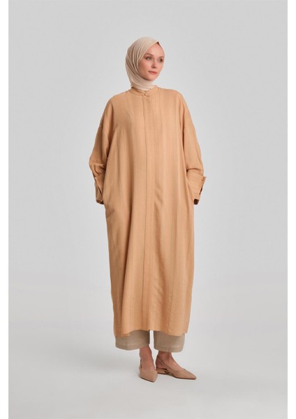 Çizgi Efektli Tunik Elbise 24Y4104 Camel