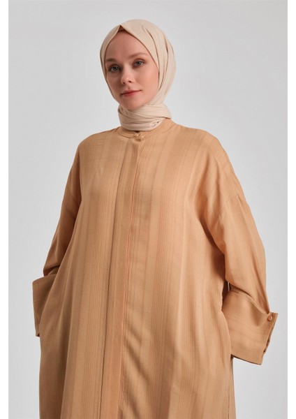 Çizgi Efektli Tunik Elbise 24Y4104 Camel