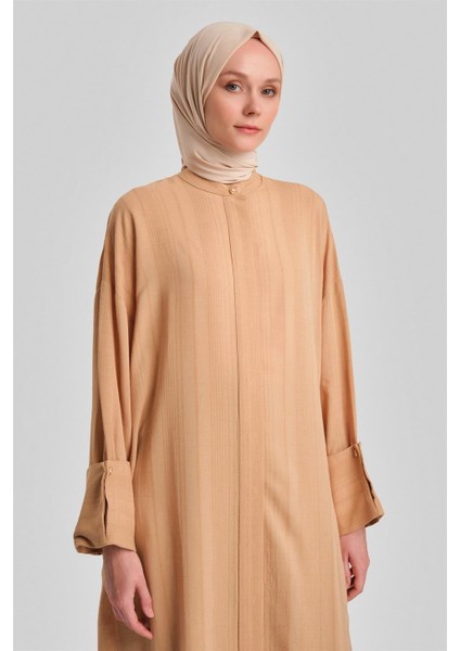 Çizgi Efektli Tunik Elbise 24Y4104 Camel