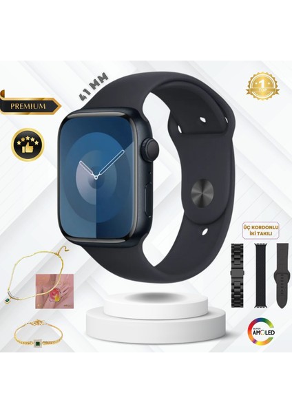 G11 Pro Mini 4 Kordonlu Kolye Bileklik Setli 41 mm Watch 9 Mini Akıllı Saat Paketi