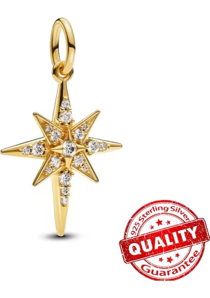 Gold Renk Işıltılı Kuzey Yıldızı Sallantılı Charm