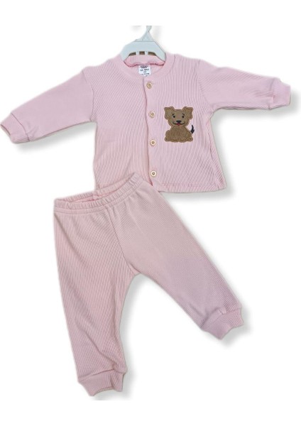 Köpek Arma Detaylı Mevsimlik Düğmeli Unısex Bebek Alt Üst Takım