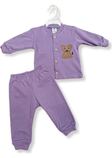 Köpek Arma Detaylı Mevsimlik Düğmeli Unısex Bebek Alt Üst Takım