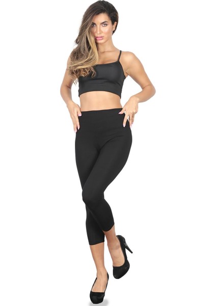 Yüksek Bel Capri Boy Tayt - Viskon Likralı Desensiz Kadın Genç Spor Giyim Dar Paça Tayt fiyatları