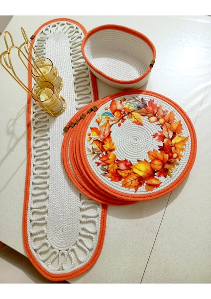 Amerikan Servis Seti, 6 Lı Supla, Runner, Ekmek Sepeti ,baskılı, Desenli
