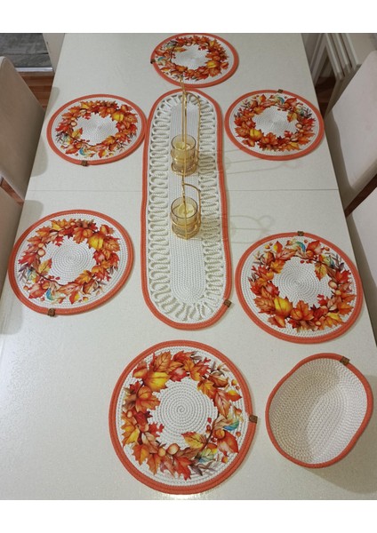 Amerikan Servis Seti, 6 Lı Supla, Runner, Ekmek Sepeti ,baskılı, Desenli