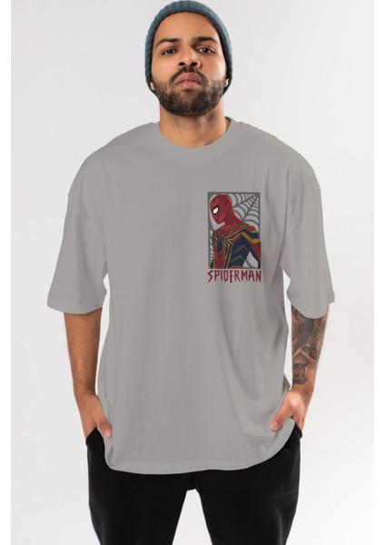 Spiderman (8) Ön Sol Baskılı Oversize T-Shirt Erkek Kadın Unisex Pamuk Bisiklet Yaka Tişort