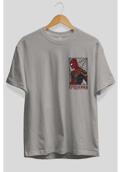 Spiderman (8) Ön Sol Baskılı Oversize T-Shirt Erkek Kadın Unisex Pamuk Bisiklet Yaka Tişort
