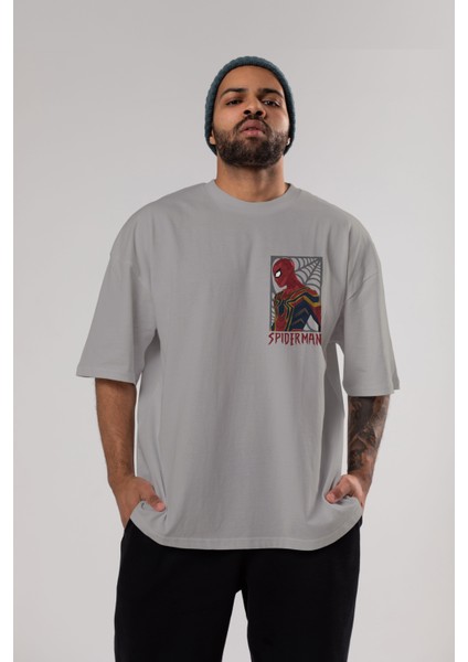 Spiderman (8) Ön Sol Baskılı Oversize T-Shirt Erkek Kadın Unisex Pamuk Bisiklet Yaka Tişort