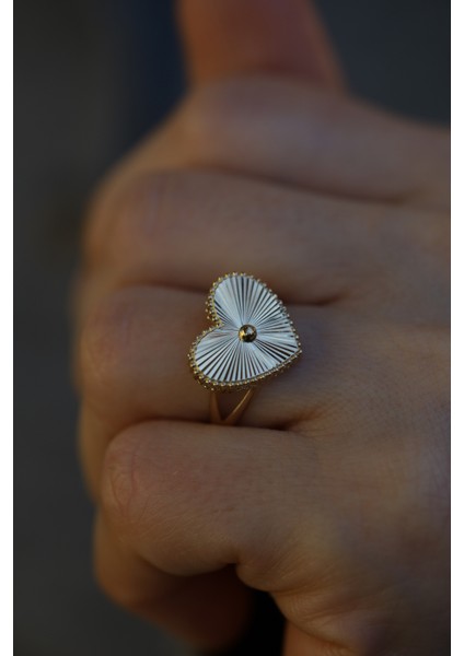 14 Ayar Altın Işıltılı Kalp Yüzük