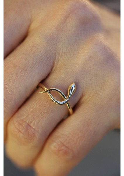 14 Ayar Altın Taşsız Modern Tasarım Yılan Yüzük