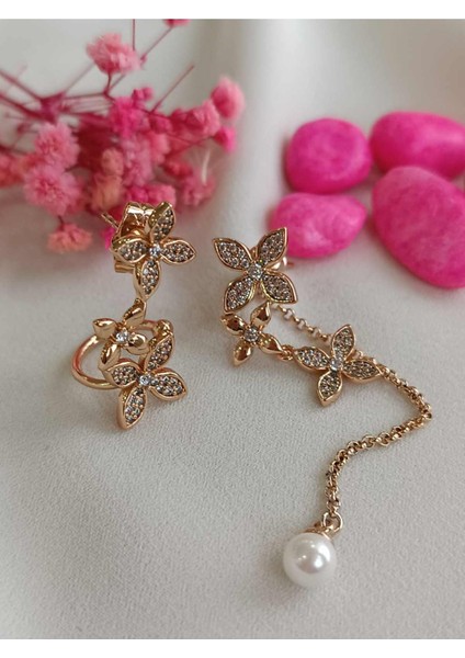 Xuping Gold Çiçekli Incili Küpe