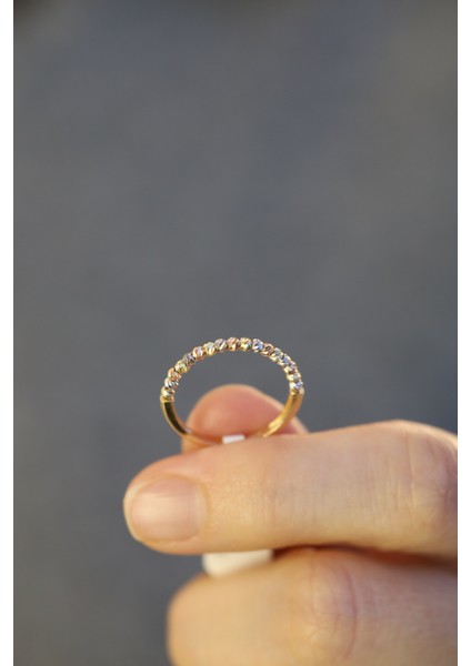 14 Ayar Altın Üç Renkli Tek Sıra Dorika Yüzük fırsatları