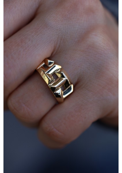 14 Ayar Altın Taşsız T Desenli Yüzük