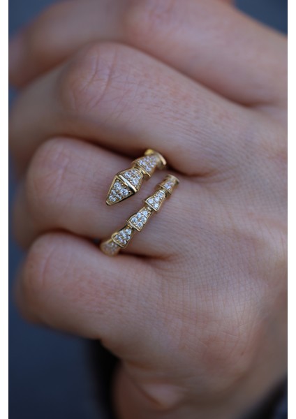 14 Ayar Altın Taşlı Yılan Yüzük modelleri