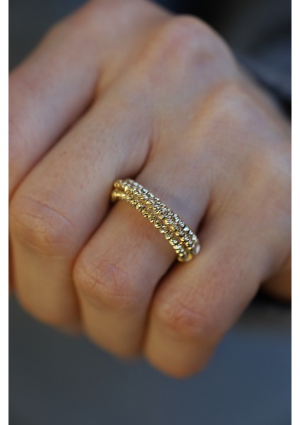 14 Ayar Altın Üçlü Dorika Yüzük