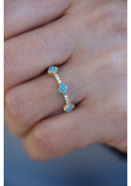 14 Ayar Altın Firuze Taş Detaylı Taşlı Ince Yüzük fiyatları