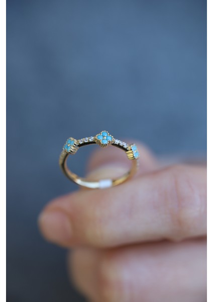 14 Ayar Altın Firuze Taş Detaylı Taşlı Ince Yüzük fırsatları
