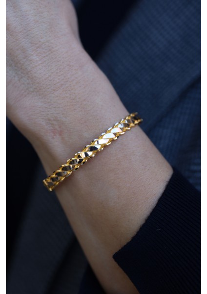 14 Ayar Altın Kalın Üçlü Burma Modeli Kelepçe Bilezik