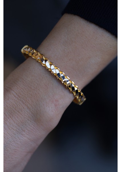 14 Ayar Altın Kalın Üçlü Burma Modeli Kelepçe Bilezik indirimleri