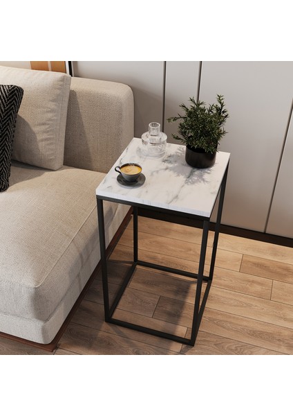 Pure Yan Sehpa, Metal Yan Sehpa ,Beyaz Mermer