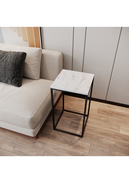 Pure Yan Sehpa, Metal Yan Sehpa ,Beyaz Mermer