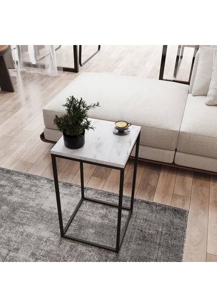 Pure Yan Sehpa, Metal Yan Sehpa ,Beyaz Mermer