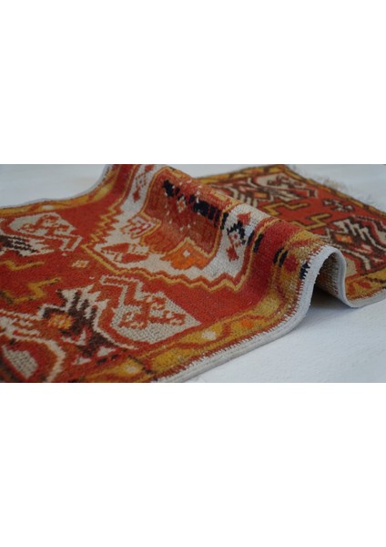 44 x 81 cm Eski El Dokuma Küçük Boy Kırmızı Renk Anadolu Kilim