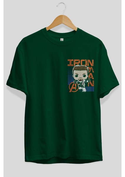 Iron Man (4) Ön Sol Baskılı Oversize T-Shirt Erkek Kadın Unisex Pamuk Bisiklet Yaka Tişort