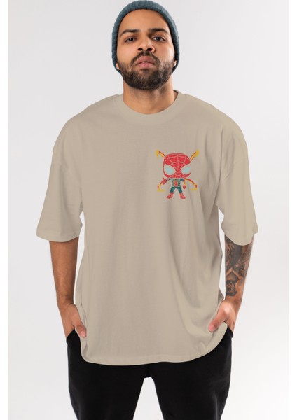 Spiderman (17) Ön Sol Baskılı Oversize T-Shirt Erkek Kadın Unisex Pamuk Bisiklet Yaka Tişort