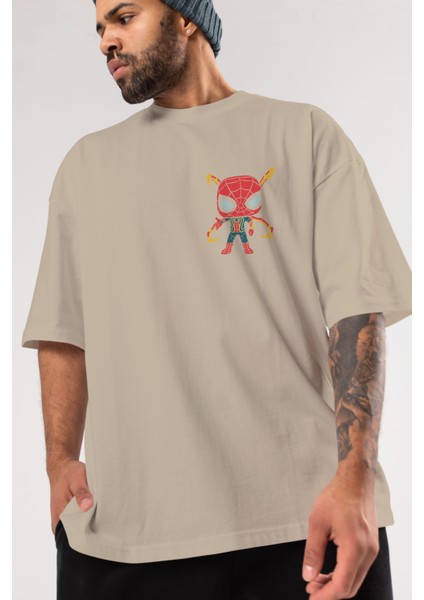 Spiderman (17) Ön Sol Baskılı Oversize T-Shirt Erkek Kadın Unisex Pamuk Bisiklet Yaka Tişort modelleri