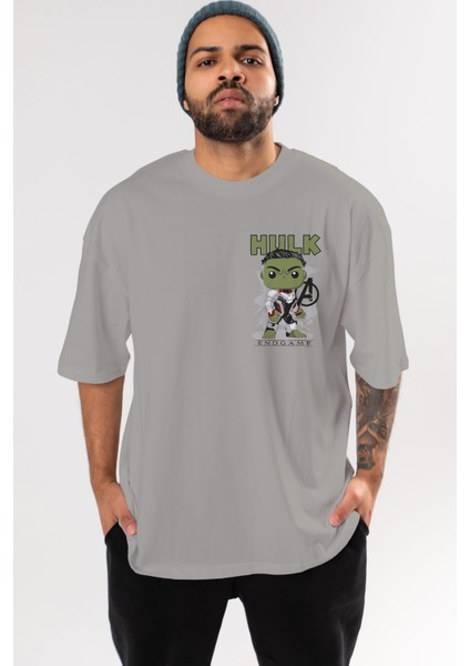 Hulk (9) Ön Sol Baskılı Oversize T-Shirt Erkek Kadın Unisex Pamuk Bisiklet Yaka Tişort
