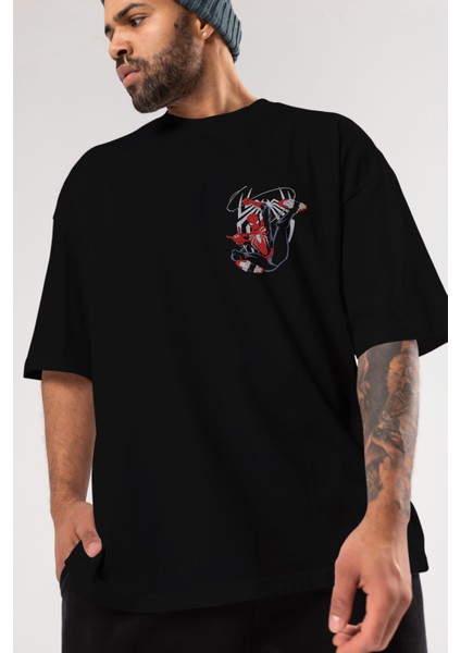 Spiderman (19) Ön Sol Baskılı Oversize T-Shirt Erkek Kadın Unisex Pamuk Bisiklet Yaka Tişort modelleri